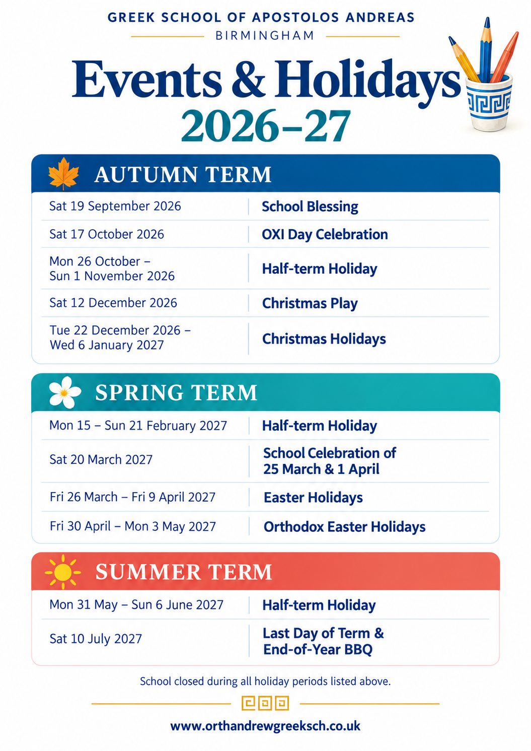 EVENTS CALENDAR 2026-27